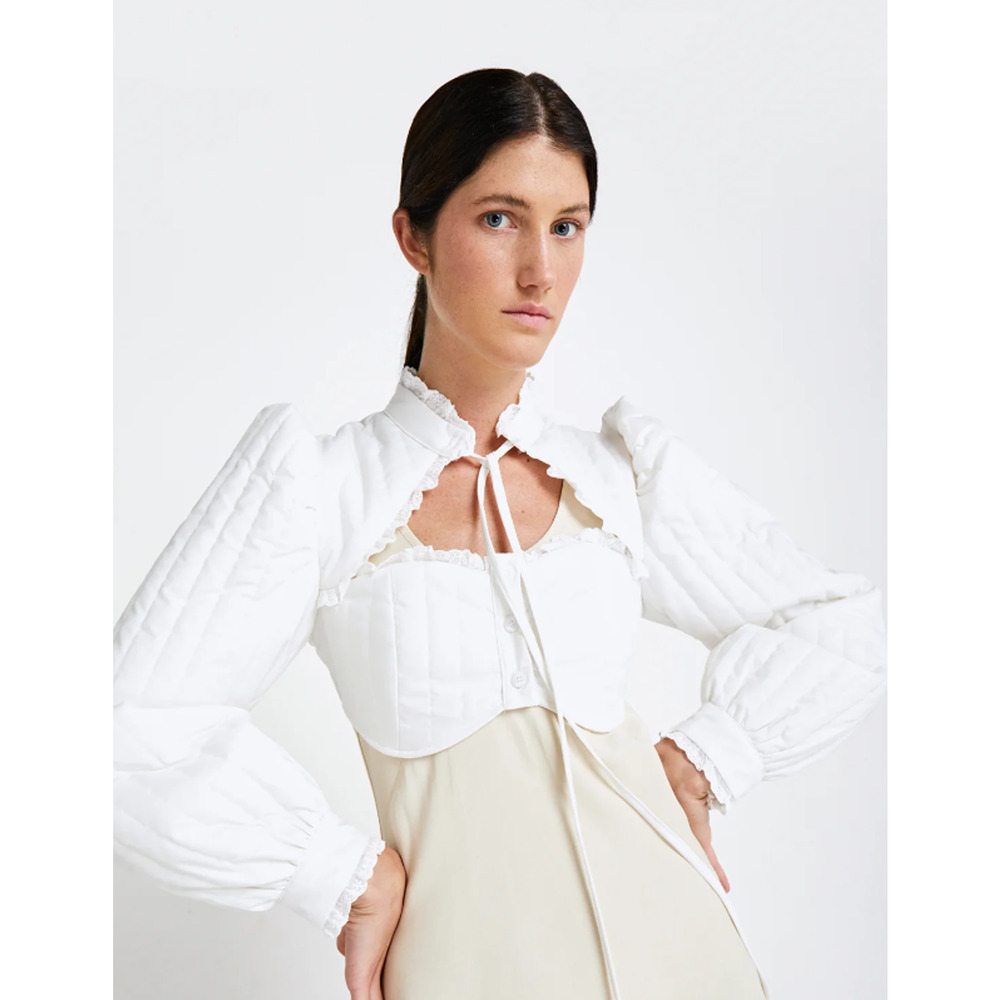 NEW Simmonett White Prariecore Cottage Cottagecore Cropped Quilted Top Small 4 6
